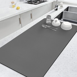 LOPNUR Kitchen Dish Drying Mat, 31.5"x17" Extra Large Dish Drying Mats for Kitchen Counter, Diatomite Coffee Mat, Super Absorbent Dish Drying Pad, Heat Resistant Mat with Anti-slip Rubber Backed, Grey