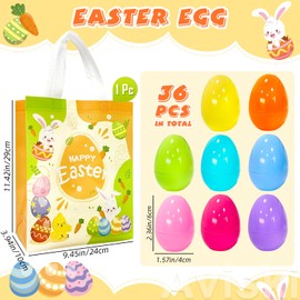 Aviski 36Pcs 2.36inch Colorful Easter Plastic Eggs for Kids Egg Hunt Basket Bag Empty Stuffers Fillers with 1pc Cute Non Woven Bags, Toys Filling Treats and Easter Theme Party Supplies Favor