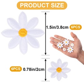 Isslly 12pcs Daisy Flower Iron on Patches, 2 Sizes Small Daisy Floral Patches for Clothes, Cute Vivid Embroidered Applique Sew on Patch for Jeans, Bags - White