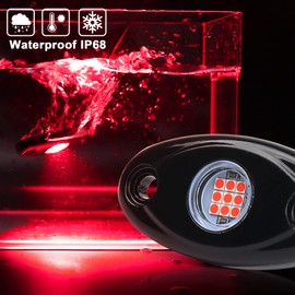 2 Pods LED Rock Lights, POVTOR Red Rock Lights Waterproof IP68 Neon Underglow Lights Compatible with Off Road Truck Pickups Cars ATV UTV SUV Motorcycle Boat