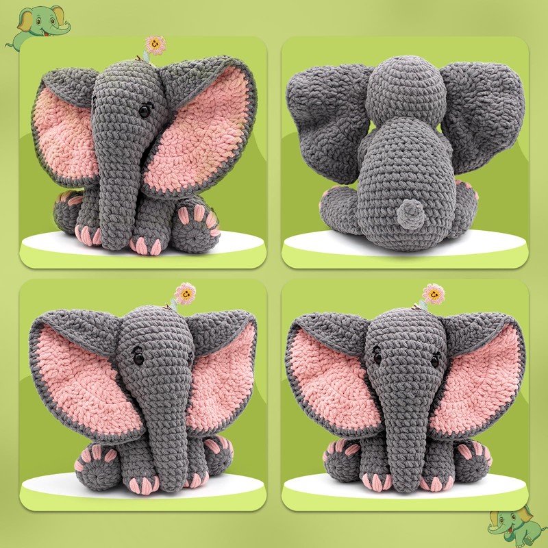CODGP Crochet Kit for Beginners,13in Crochet Animal Kit Elephant,Crochet Starter