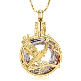 AIWENXI Eagle Urn Necklace for Ashes Circle of Life Ashes Necklace Cremation Jewelry for Women Crystal Memorial Pendant Human Pets Ash Holder Gift