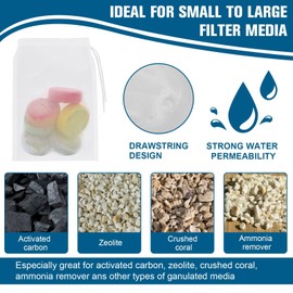 Aquarium Filter Bags, Fish Tank Media Mesh Filter Bag High Flow Fine Mesh Net with Plastic Zipper for Fish Tank Bio Balls, Pelletized Carbon (9x5Inch) White 6Pcs