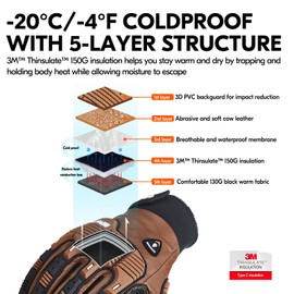 Vgo... Winter Work Gloves Men Waterproof, Warm Heavy Duty Gloves Touchscreen Anti Impact Utility for Warehouse Mechanics Carpenter Trucker in Cold Weather