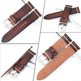 REZERO Leather Watch Bands, Tanned Leather Watch Straps, Black/Brown/Blue/Red/Green/Grey Watch Bands Replacement with Black/Silver/Gold/Rose Gold Buckle for Men, Women 18/19/20/21/22/23/24/26mm