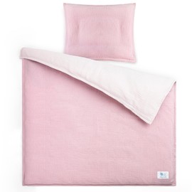 lulumoon Muslin Children's Bed Linen, 100 x 135 cm Duvet Cover + Pillowcase 40 x 60 cm, Made of Cotton, Lightweight/Comfortable Bedding Set for Baby & Children (Pink Light Pink, 80 x 80 + 35 x 40 cm)