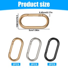 Keychain Clip, 6 Pcs Key Clip for Purse Gold Carabiner Clip Metal Spring O Ring Clip Oval Snap Clip for Handbags, Key, Bag, Crafts (Gold, Silver, Black)