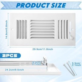 Wesiti 2 Pcs 10 x 4 Inch Ceiling Vent Covers for Home Ceiling Sidewall and Ceiling Vent Register 3 Way Vents for Sidewall Solid Steel Manual Adjuster Air Home Bathroom Toilet Office (White)