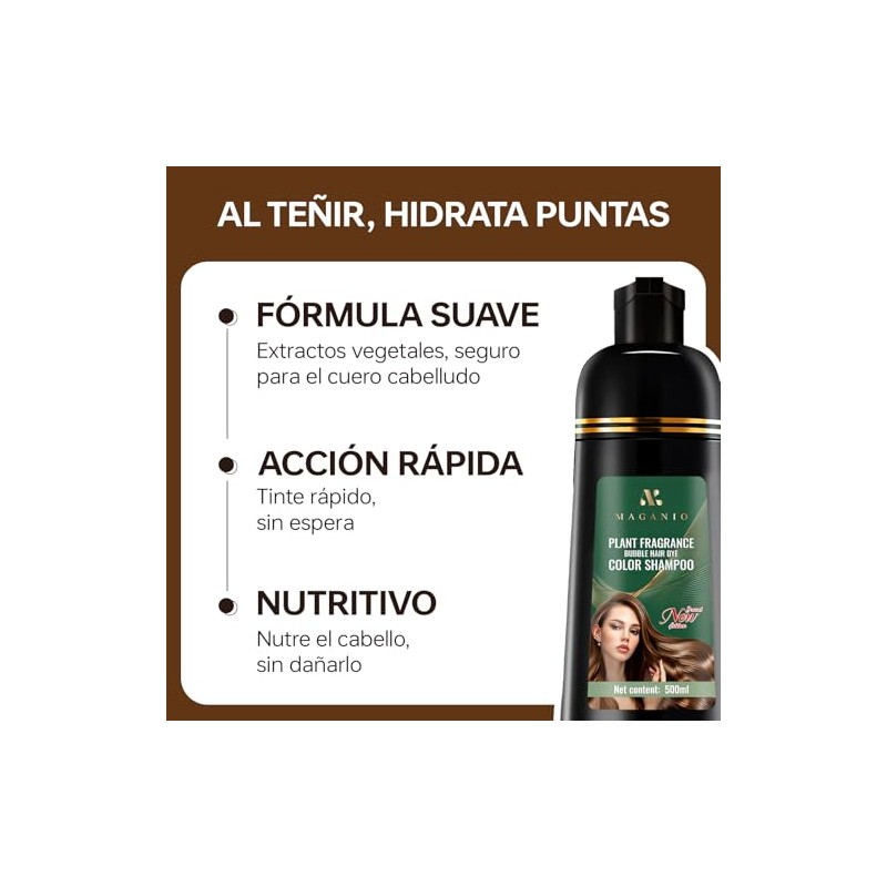 Shampoo para Canas 3 en 1, Shampoo Tinte Instantaneo Cubre