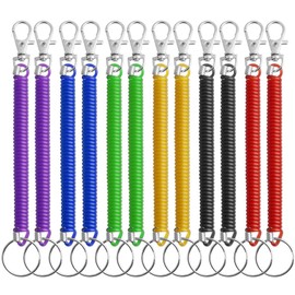 pengxiaomei 12 Pieces Stretchy Spiral Keyring, Colourful Plastic Keychain Springs Key Holder Extending Retractable for School, Work, 6 Colors