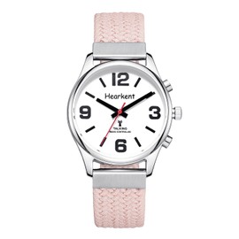 Hearkent Women's Talking Watch with Large Numbers, Self-Adjusting for Visually Impaired, Blind or Elderly People, Nylon Pink, Classic