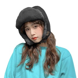 IBLUELOVER Unisex Earflap Trapper Hat Faux Fur Fleece Lined Russian Ushanka Trooper hat Plush Warm Winter Cap for Men Women Black