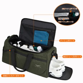 GSG 22062 Boston Bag, Travel, Large Capacity, Sports Bag, Shoe Bag, Gym Bag, Men's, Travel Bag, Women's, School Trip Bag, Lightweight, Stylish, Popular, Golf Bag, Waterproof, Separated from Wet and