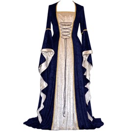 YEAXLUD Womens Renaissance Medieval Costume Dress Lace up Irish Over Long Dresses Cosplay Retro Gown S-5XL (XXL, Navy)