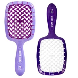 Wet And Dry Vented Detangling Hair Brush For All Hair Types, Light Weight Hairbrush, Scalp Massage Brush,BOM BOM 2 Units Kit (Purple)