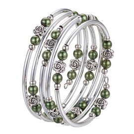 BULINLIN Wrap Bangle Rose Bead Bracelet - Beaded Bracelet with Natural Agate Stone Gifts For Women(01-Olive green pearl)