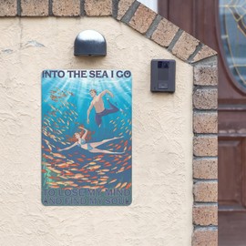 Ocean Meditation Metal Plaque 8X12IN Diver Quote Wall Art for Beach Cottage & Zen Den Coastal Boho Decor