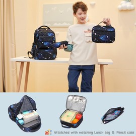 3Pcs Galaxy Boys Backpacks Set with Lunch Box, Capacity Middle School Bags Backpack Elementary Bookbags for Kids
