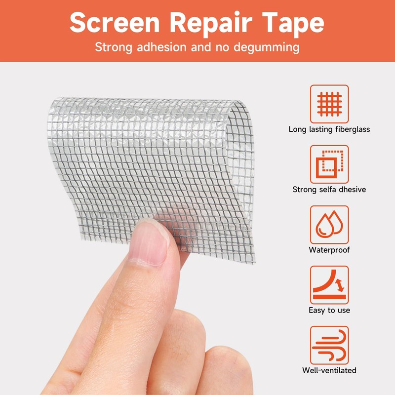 HOFUDON 4in X 20ft Window Screen Repair Tape Grey- Heavy