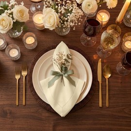 Signature Linen™ de D'Moksha Marfil Servilletas de Cena, Juego de 4, Servilletas de Tela 50 x 50 cm, 100% Lino Puro, con Vainica, Servilletas de Mesa Lavables a Máquina- Verano