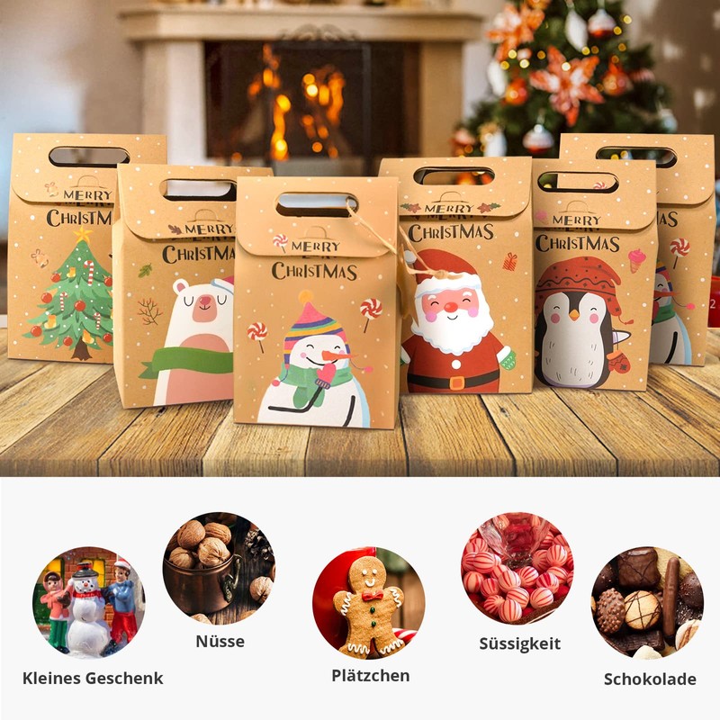 24 piccoli Scatola Regalo Natale, Scatola Natale con manico e