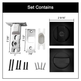 Pocket Door Lock with Key,Privacy Door Hardware Suitable for Bathroom Bedroom etc Recessed 2 Sided, 2 3/8" Backset, Invisible Hardware for 1 3/8” to 2 3/16” Thickness Door (Black-Privacy 2 Pack)