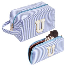 Cosmetic Bag Travel Make Up Bag Cute Initials Cord Blue Cosmetic Bag Gift for Women, Girlfriends, Best Friends with Small Cosmetic Bag, U