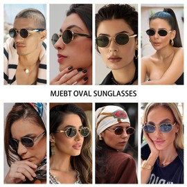 MJEBT Retro Oval Sunglasses for Women, Classic Sunglasses Designer Shades Trendy UV Protection Sun Glasses（Gold/Dark Pink）