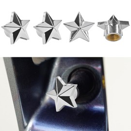 4PCS Star Tire Valve Stem Caps- Five-Pointed Star Shaped Car Wheel Tire Valve Caps with Rubber O-Ring- Car Tire Air Cap Dust Proof Covers- Universal Leak-Proof Wheel Stem Cover for Most Cars (Silver)
