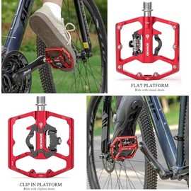 Pedales de Bicicleta de montaña - Pedales Planos de Bicicleta de Doble función y Pedales sin Clipless, Pedales de Plataforma de 9/16 Pulgadas compatibles con SPD para Bicicleta de Carretera y montaña
