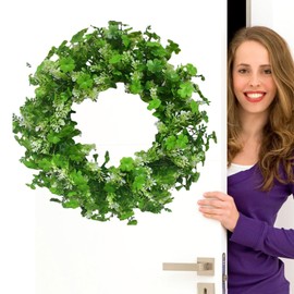Shamrock Wreath - St Patricks Day Decorations - Artificial Spring Shamrock Door Hanging - St. Patrick's Day Shamrock Wreath Sign Decorations For Irish St Patrick Party Favor Home Wall Decor