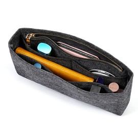 HyFanStr Organizador de bolso pequeño con cremallera, organizador de bolsa de fieltro para mujer, Gris, L