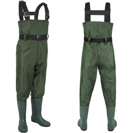 LANGXUN Chest Waders for Kids, Lightweight and Breathable PVC Fishing Waders for Toddler & Children, Waterproof Hutting Waders for Boys and Girls, Age 12/13 Big Kid