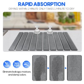 2 Pack Stone Drying Mat for Kitchen Counter,Dish Drying Mat,Fast Water-Absorbing, Environmentally Friendly Diatomite Mat-DarkGray, 24"(L)×16"(W)