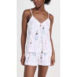 Bed Head PJs Women's Organic Cotton Sleeveless V-Neck Camisole and Short with Pocket Pajama Set, Champagne Wedding, Large