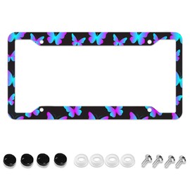 LOVEJIA Purple Butterfly License Plate Frame, Cute License Plate Frames Black Car Plate Frame Holder Cover for Women Men with 4 Holes (LJC-6)