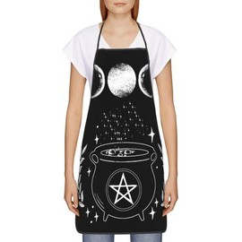 Wicca Star Pentagram Triple Moon Apron Theme Cooking Chef Work Shop Women Men Adult Girl Kid Weavers Baking Decorations Painting Bbq Grilling Kitchen Accessories Party Supplies