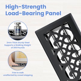 Howeall 4x8 Inches 2 Pack Heavy Duty Walkable Floor Register Easy Adjust Air Supply Lever Floor Vents - Charlotte Design - Vent Cover for Home Floor - Matte Black