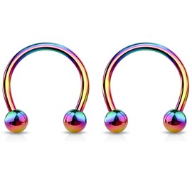 2pc 1mm 18g Rainbow Surgical Stainless Steel Horseshoe Bar Hoop 3mm Ball Circular Barbells Earrings Cartilage Helix Septum Nose Lip Rings - 6mm