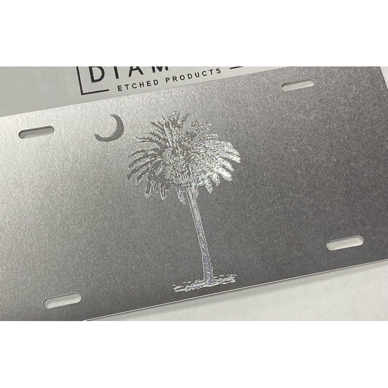 Engraved SC Palmetto Palm Tree Diamond Etched Vanity License Plate