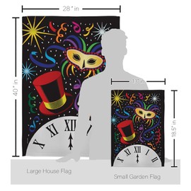 Breeze Decor Mid Night Garden House Flag Set New Year Clock Countdown Champagne Party Fireworks Celebrate Decoration Banner Small Yard Gift Double-Sided, Made in USA