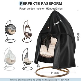 Ezilif Hanging Chair Cover, 420D Oxford Fabric Protective Cover for Hanging Chair with Waterproof Zip and Drawstring, Windproof Cover Suitable for Hanging Chairs and Floating Chair (190 x 115 cm)