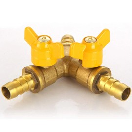 sashow 3/8" Hose Barb Ball Valve Y Shaped 3 Way Connector Barb OD 10-11mm Brass Fitting