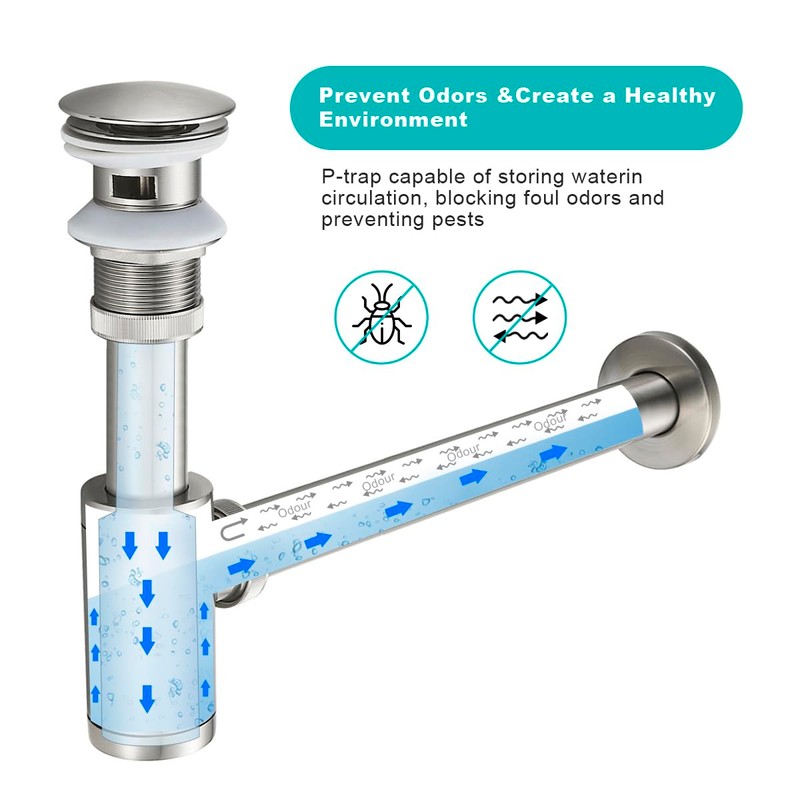 TSIBOMU Bathroom Basin Sink Waste P-Trap Drain Kit, Adjustable Bottle