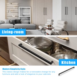 KNOBWELL 15 Pack 12-3/5" Black Cabinet Pulls Kitchen Cupboard Handles, Modern Square T Bar Cabinet Pulls 12-3/5" Hole Spacing, 13" Overall Length