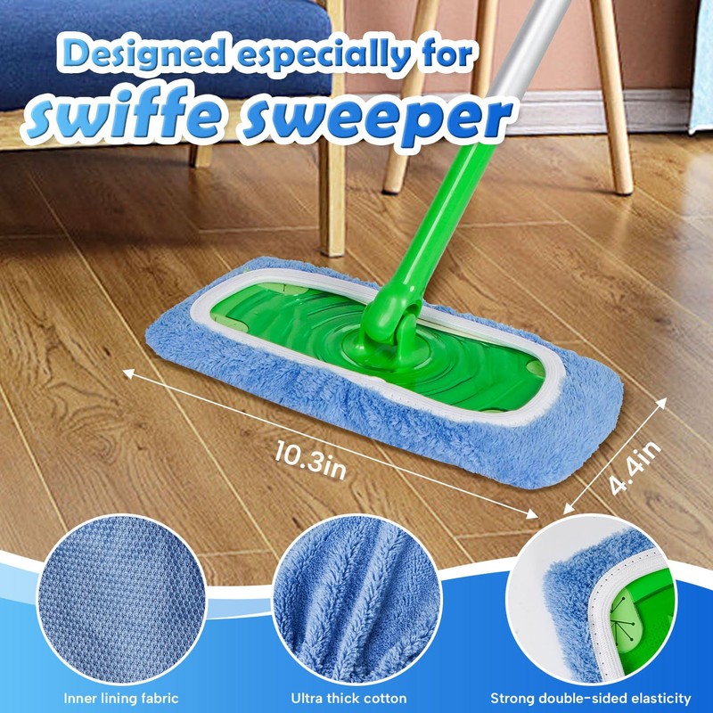 8 Pack Reusable Microfiber Mop Pads Compatible with Swiffer Sweeper