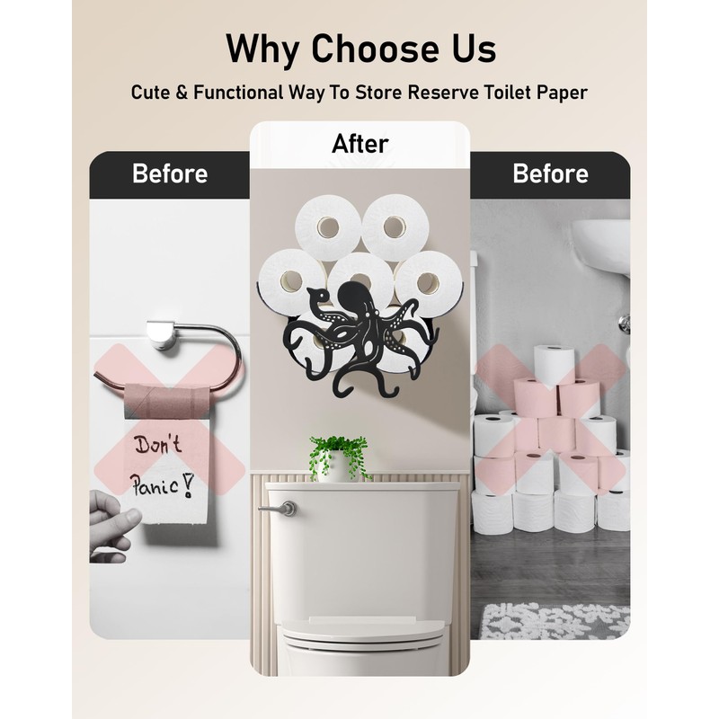 Wigag Octopus Toilet Paper Holder for Extra 8 Rolls, Funny