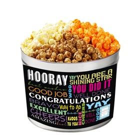 Gourmet Popcorn Tin 3 Flavor - Butter Popcorn, Caramel Popcorn & Orange Cheddar Cheese Popcorn, 30.5 Oz. Popcorn Gifts, The Hampton Popcorn & Candy Company (Celebration Tin, 2 Gallon)