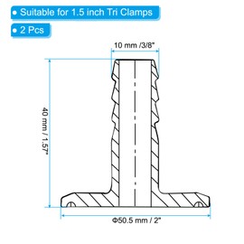 PATIKIL 1.5in Tri Clamps to 3/8in Hose Barbed Adapter, 2pcs Sanitary Tri Clamps Hose Barb Fitting 304 Stainless Steel Pipe for Brewery Winery Food Processing Equipment