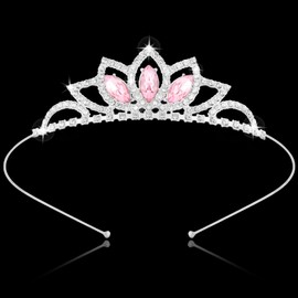 Amariver Princess Tiara Pink Crystal Tiara Crown Pink Rhinestone Princess Crown Silver Parties Prom Headdresses